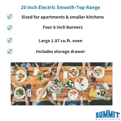Summit 20” Electric Range, 1.87 cu.ft. ADA Compliant, White | Compact European-Made Kitchen Appliance thumbnail 3