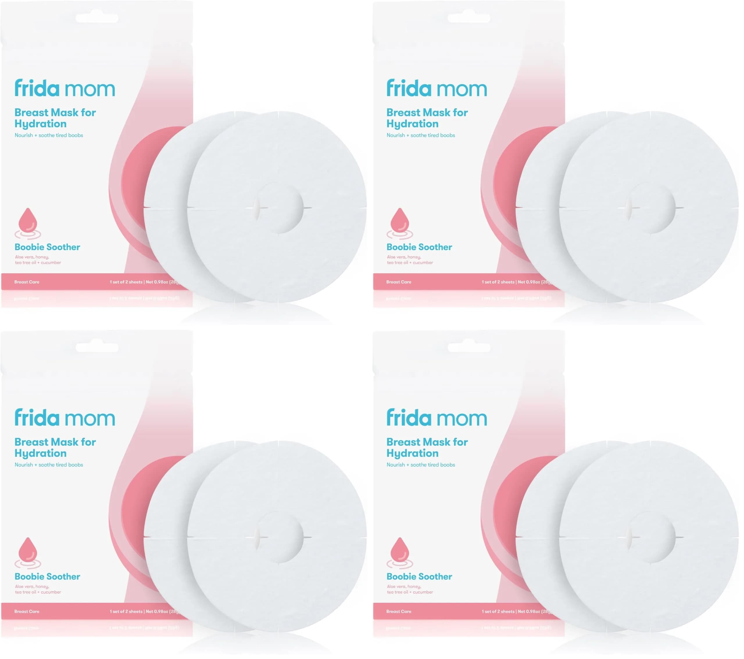 Frida Mom Hydration Packets for Breasts, 8 Sheet Masks | Soothe & Nourish Nipples with Aloe Vera, Honey, Tea Tree Oil, & Cucumber — White