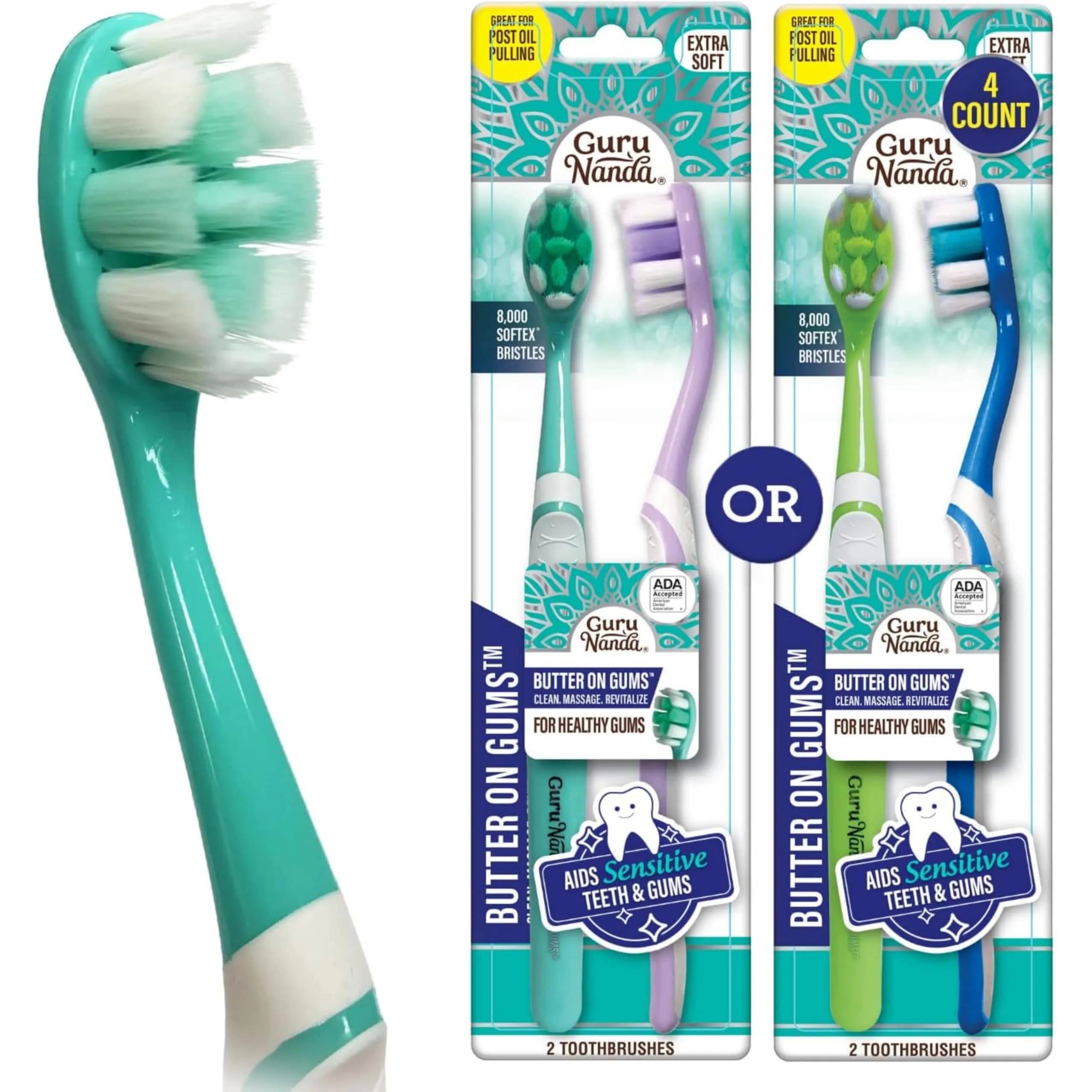 GuruNanda Butter on Gums Toothbrush 2 Ct (Pack of 2) | ADA Accepted Ultra Soft Bristles for Sensitive Gums