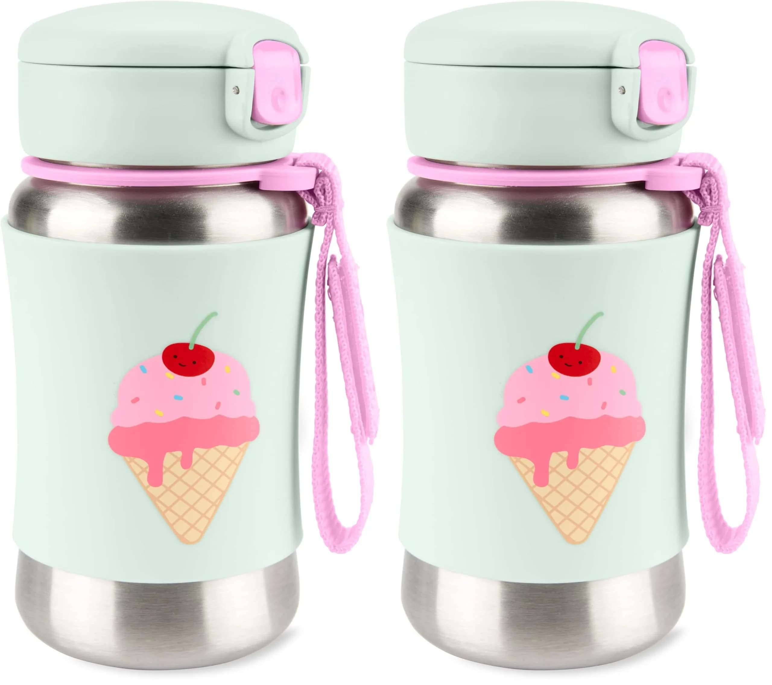 Skip Hop Zoo Ice Cream Stainless Steel Straw Bottle 350ml (12 oz) - 2 Pack Toddler Cup - main product image