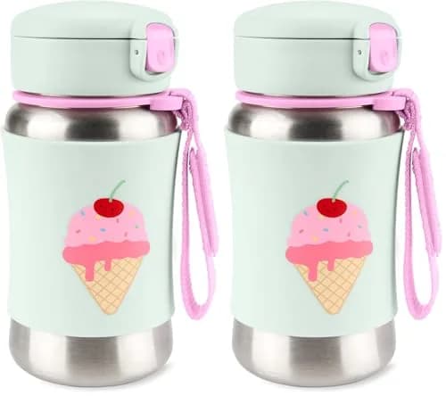 Skip Hop Stainless Steel Straw Bottle, Sparks Ice Cream, 350ml (2 Pack) | Cool Design & Non-Slip Sleeve thumbnail 1