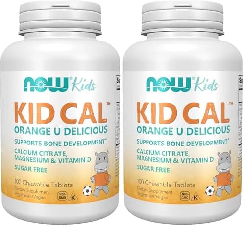 NOW Kid Cal Chewables Tart Orange 100 Chewables | Calcium, Magnesium & Vitamin D for Kids thumbnail 1