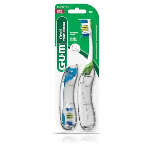 GUM Folding Travel Toothbrush 2ct (Pack of 2) | Compact Head + Tongue Cleaner, Soft Bristles thumbnail 4