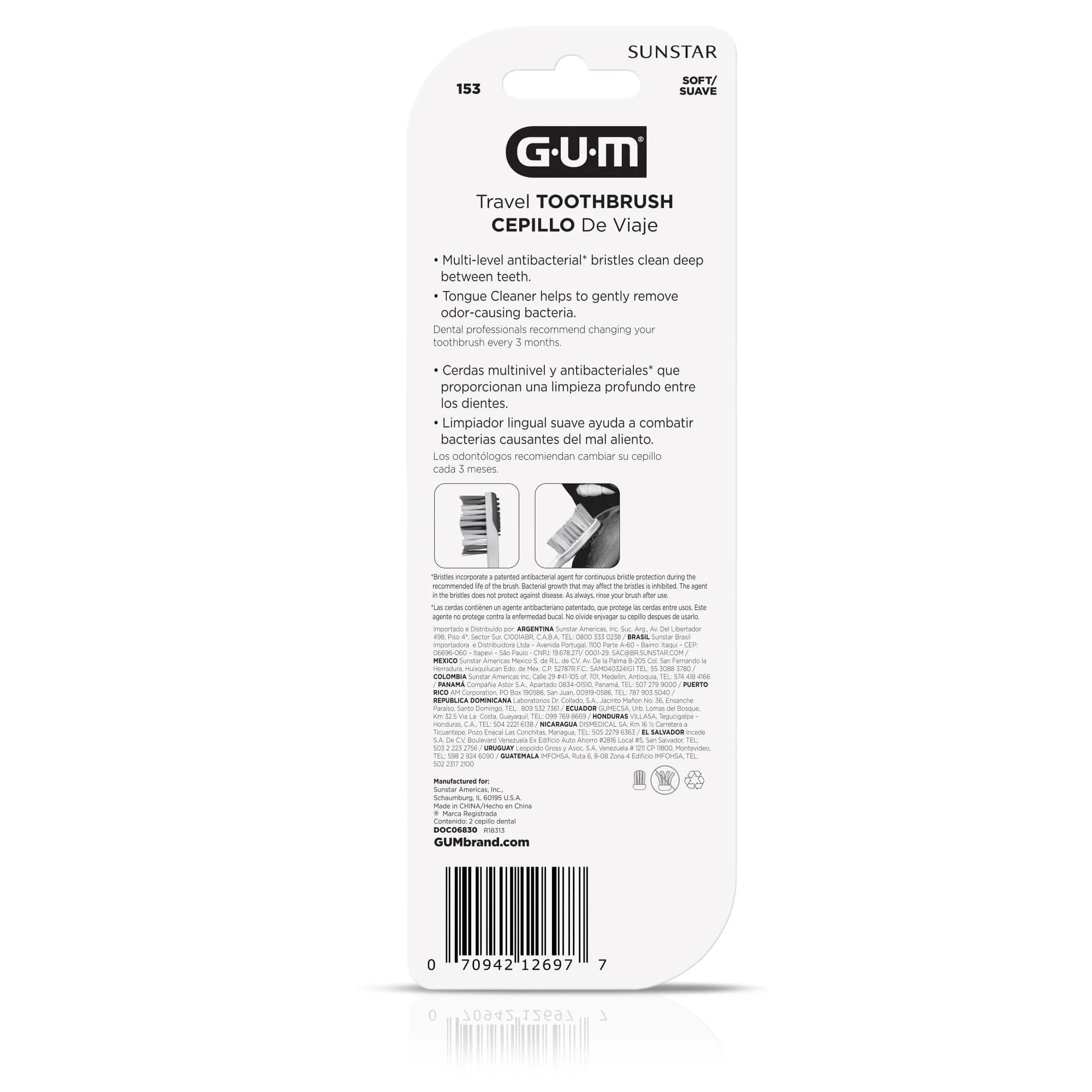 GUM Folding Travel Toothbrush 2ct (Pack of 2) | Compact Head + Tongue Cleaner, Soft Bristles - view 5