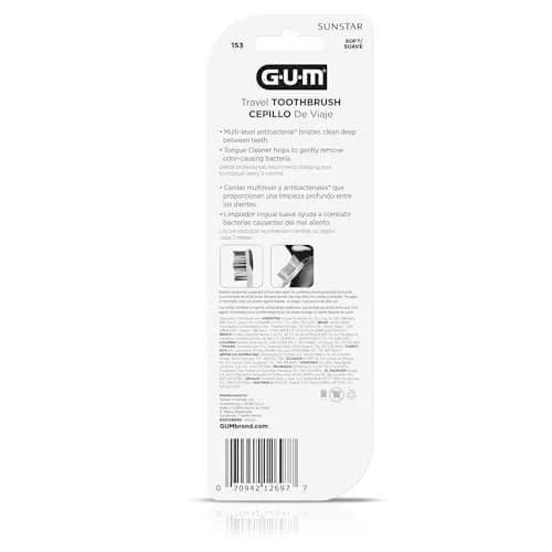 GUM Folding Travel Toothbrush 2ct (Pack of 2) | Compact Head + Tongue Cleaner, Soft Bristles thumbnail 5