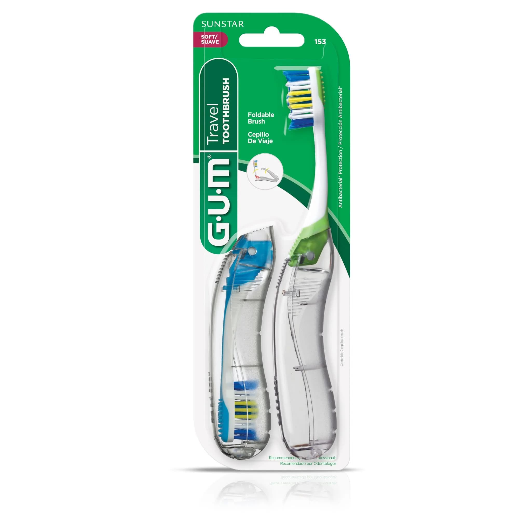 GUM Folding Travel Toothbrush 2ct (Pack of 2) | Compact Head + Tongue Cleaner, Soft Bristles - view 4