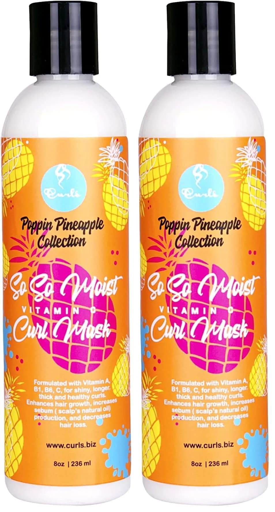 Curls Poppin Pineapple Vitamin C Hair Mask 8oz (2 Pack) | Thickens & Moisturizes Curly Hair — 2-Pack