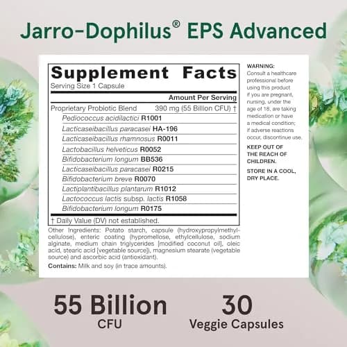 Jarrow Jarro-Dophilus EPS Advanced Probiotic 30 Capsules | Digestive & Gut Support, Vegetarian, Room Temp Stable thumbnail 4