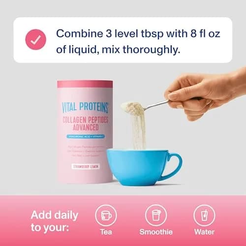 Vital Proteins Collagen Peptides Strawberry Lemon Flavor Powder, 13 Servings | Hydrolyzed Peptides with Hyaluronic Acid & Vitamin C thumbnail 4