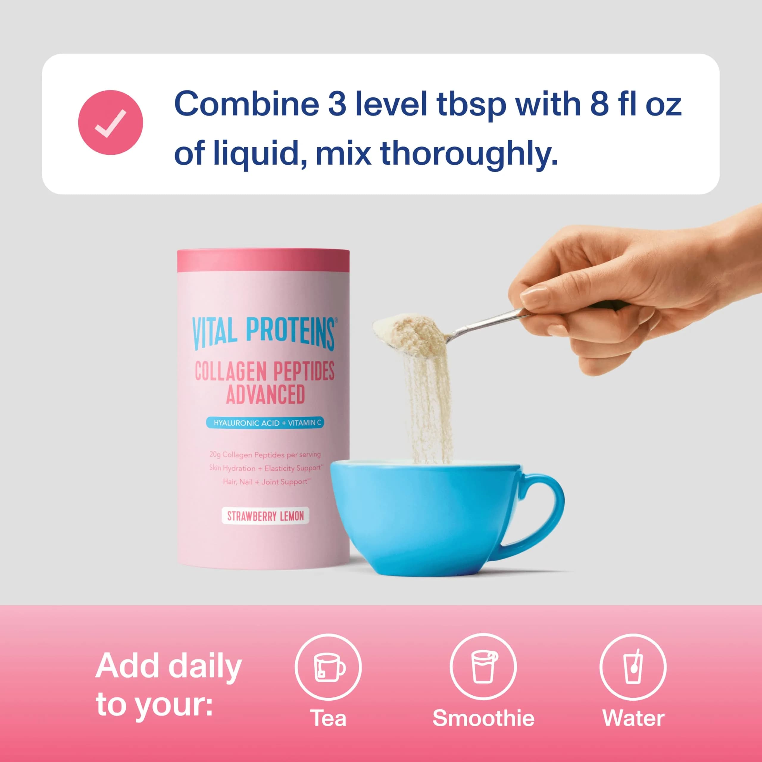Vital Proteins Collagen Peptides Strawberry Lemon Flavor Powder, 13 Servings | Hydrolyzed Peptides with Hyaluronic Acid & Vitamin C - view 4