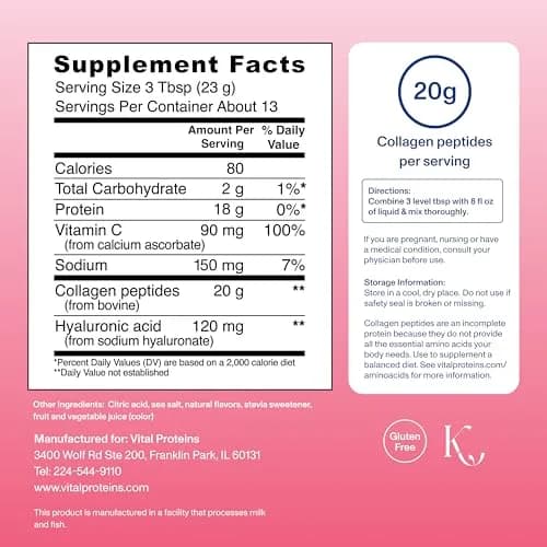 Vital Proteins Collagen Peptides Strawberry Lemon Flavor Powder, 13 Servings | Hydrolyzed Peptides with Hyaluronic Acid & Vitamin C thumbnail 3