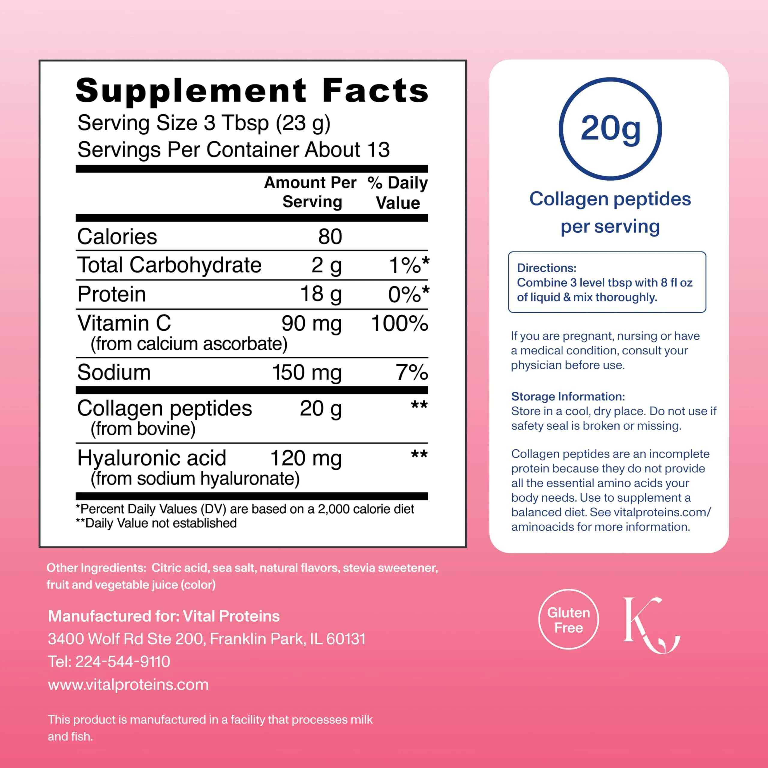 Vital Proteins Collagen Peptides Strawberry Lemon Flavor Powder, 13 Servings | Hydrolyzed Peptides with Hyaluronic Acid & Vitamin C - view 3
