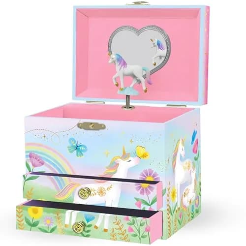 Giggle & Honey Musical Unicorn Jewelry Box for Girls | 6.8 x 5.3 x 6 in | Durable Pine Fiberboard thumbnail 1