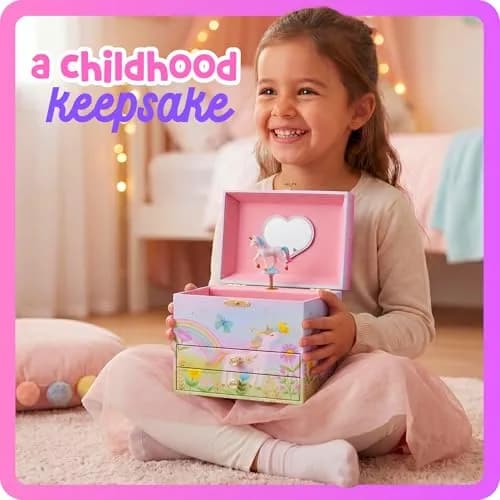 Giggle & Honey Musical Unicorn Jewelry Box for Girls | 6.8 x 5.3 x 6 in | Durable Pine Fiberboard thumbnail 9