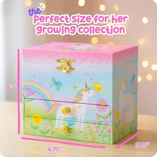 Giggle & Honey Musical Unicorn Jewelry Box for Girls | 6.8 x 5.3 x 6 in | Durable Pine Fiberboard thumbnail 2