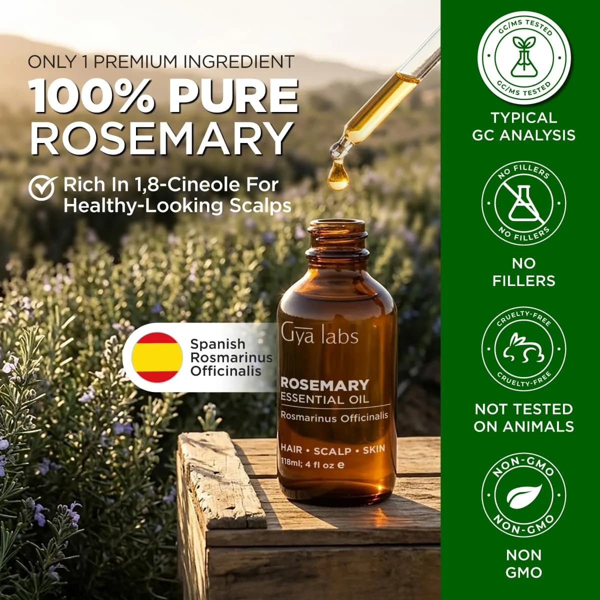 Gya Labs Pure Rosemary Essential Oil 118ml (4 Fl Oz) | Supports Fuller-Looking Hair & Scalp Wellness - view 3