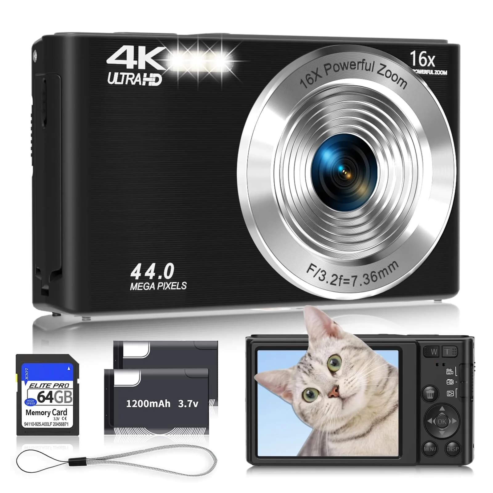 SMARTKLIK Digital Camera 4K 44MP with 64GB SD Card | Autofocus Compact Camera for Teens - main product image