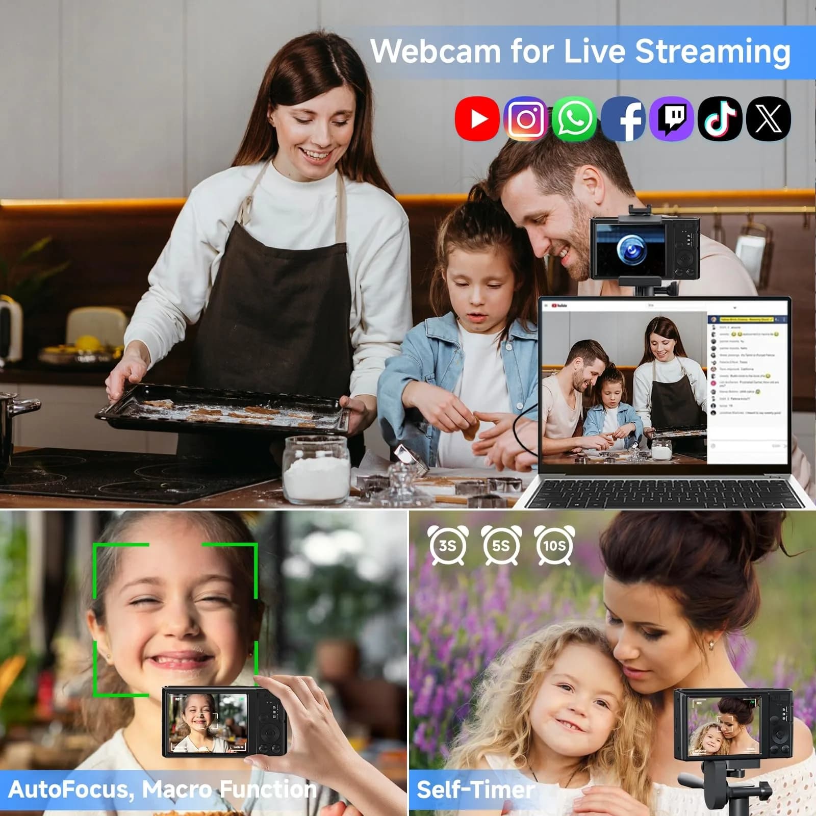 SMARTKLIK Digital Camera 4K 44MP with 64GB SD Card | Autofocus Compact Camera for Teens - view 7