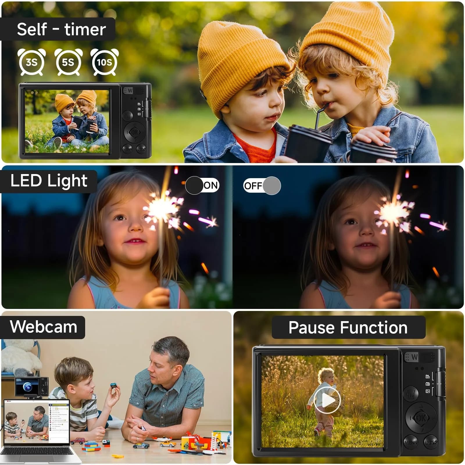 SMARTKLIK Digital Camera 4K 44MP with 64GB SD Card | Autofocus Compact Camera for Teens - view 4