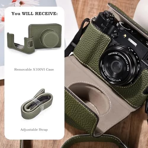 VOVMOEYA Camera Case for Fujifilm X100VI | PU Leather Full Body Protective Cover with Detachable Top & Strap thumbnail 7