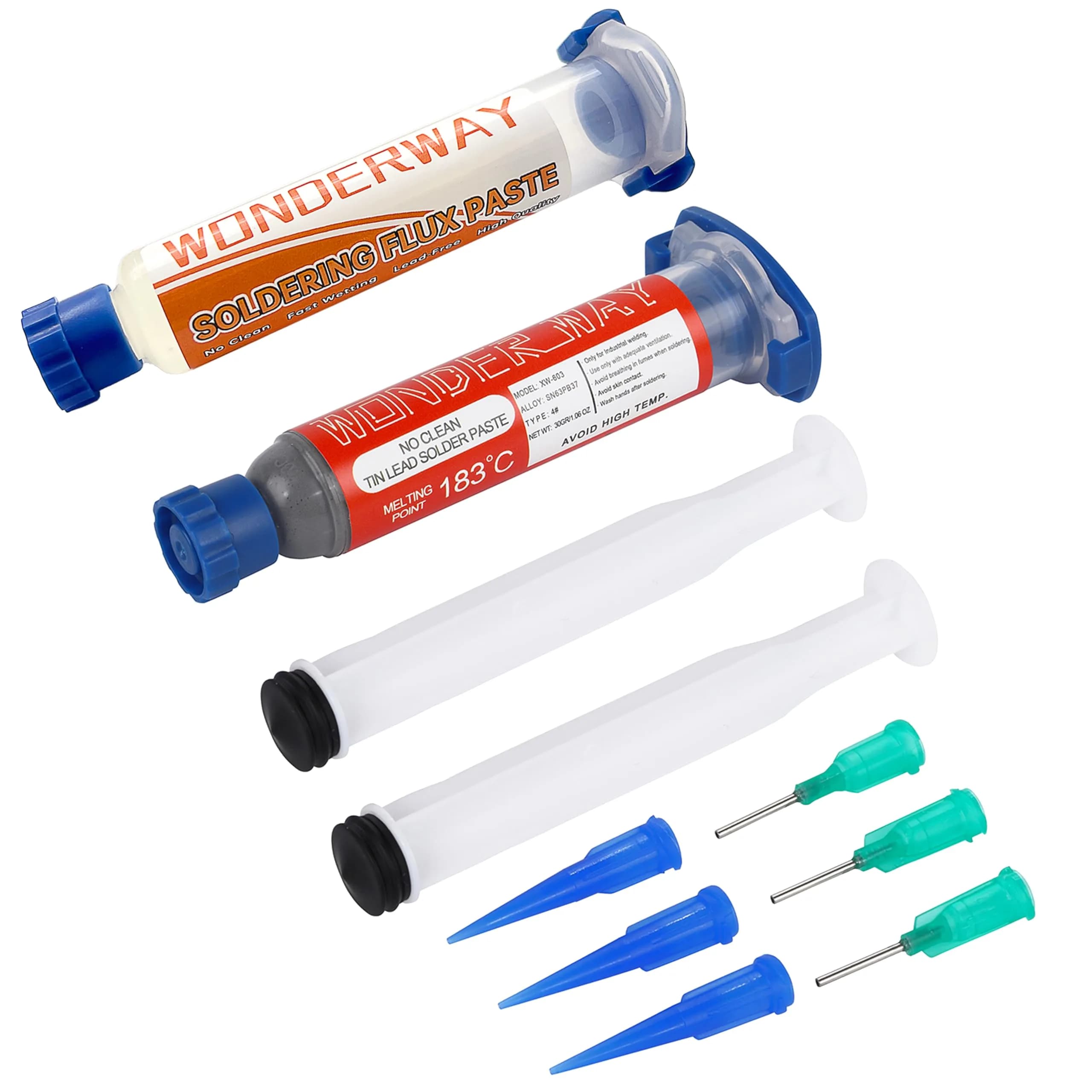 wonderway Sn63/Pb37 T4 Tin Lead Solder Paste 30g & Lead-Free Solder Flux 10cc | No Clean, Strong Viscosity - main product image