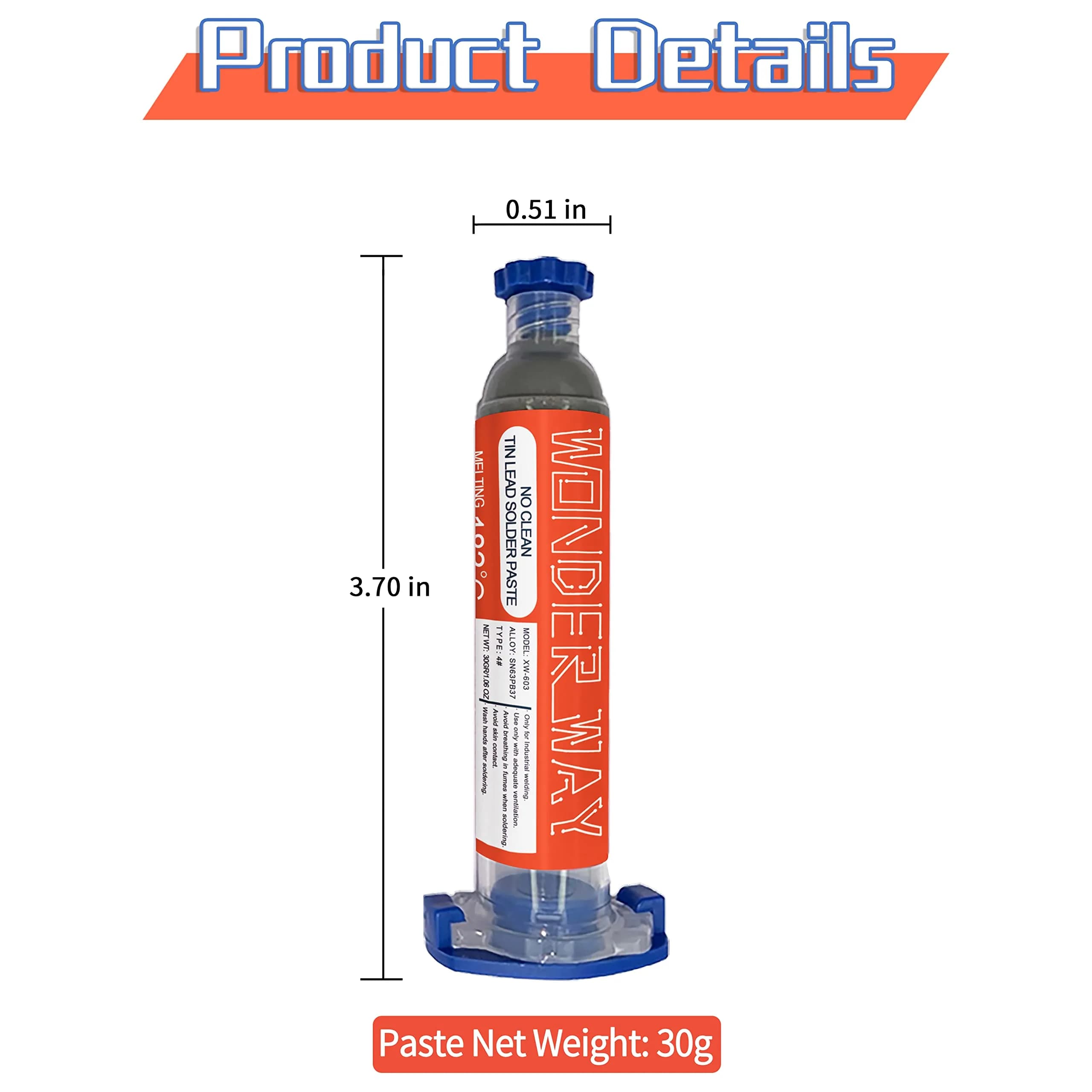 wonderway Sn63/Pb37 T4 Tin Lead Solder Paste 30g & Lead-Free Solder Flux 10cc | No Clean, Strong Viscosity - view 2