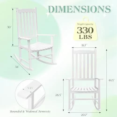 Flamaker Acacia Wooden Rocking Chair Outdoor Rocking Chair (White) | Solid Acacia Wood, Ergonomic Design, Safe & Comfortable thumbnail 6