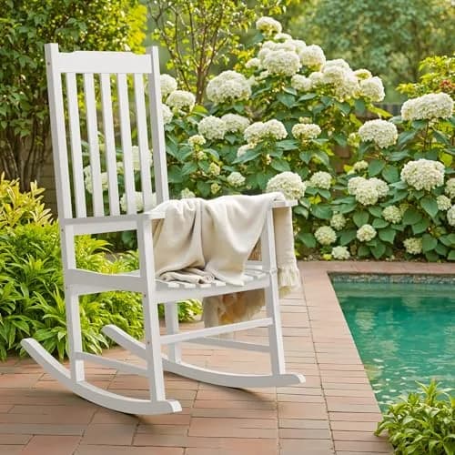Flamaker Acacia Wooden Rocking Chair Outdoor Rocking Chair (White) | Solid Acacia Wood, Ergonomic Design, Safe & Comfortable thumbnail 2