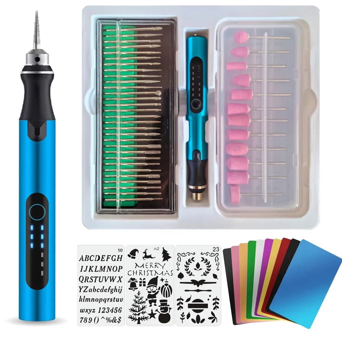 VQVYBXN USB Engraving Pen with 47 Bits & 10 Metal Card Blanks | Cordless Electric Engraver for Jewelry, Metal, Wood, Stone