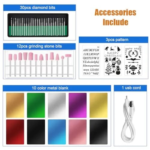 VQVYBXN USB Engraving Pen with 47 Bits & 10 Metal Card Blanks | Cordless Electric Engraver for Jewelry, Metal, Wood, Stone thumbnail 4