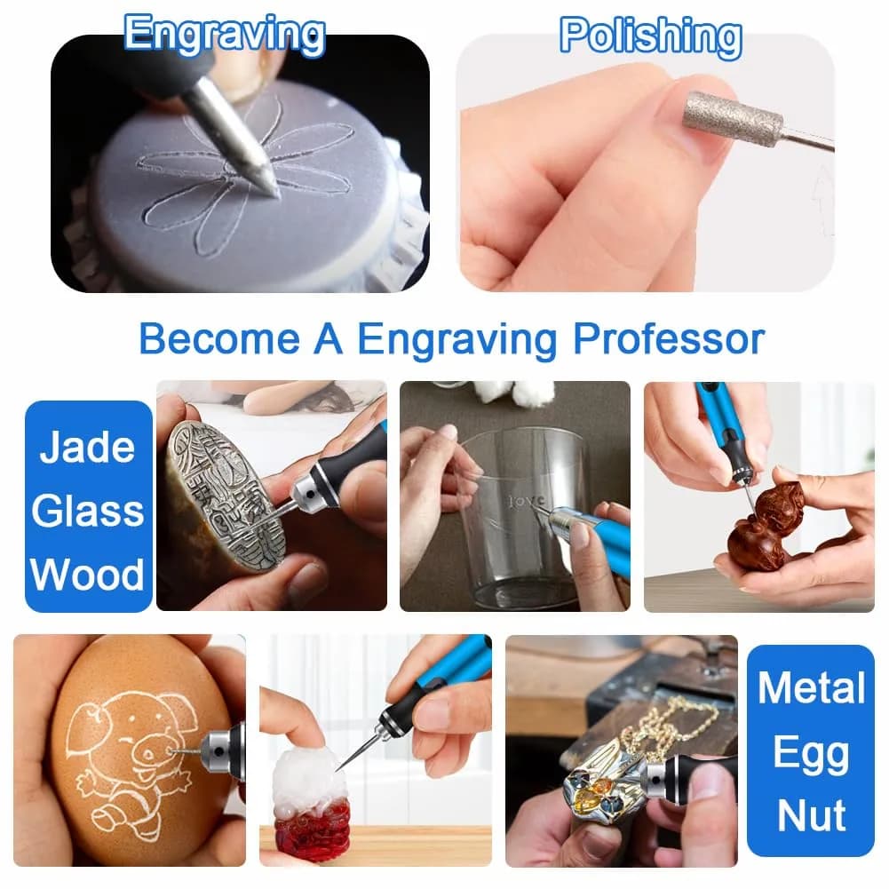VQVYBXN USB Engraving Pen with 47 Bits & 10 Metal Card Blanks | Cordless Electric Engraver for Jewelry, Metal, Wood, Stone - view 5