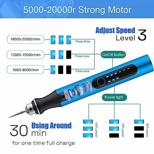 VQVYBXN USB Engraving Pen with 47 Bits & 10 Metal Card Blanks | Cordless Electric Engraver for Jewelry, Metal, Wood, Stone thumbnail 2