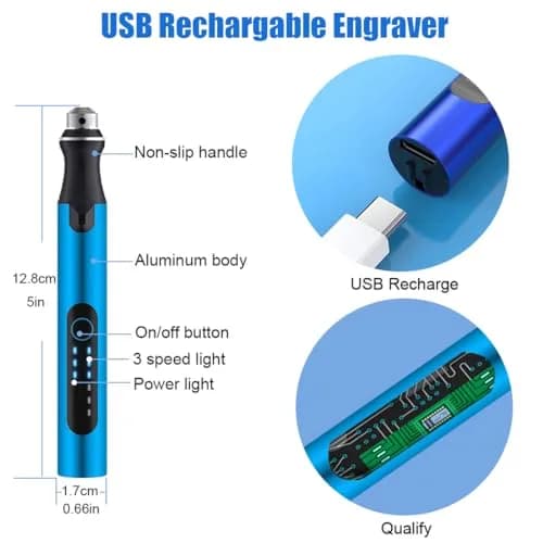 VQVYBXN USB Engraving Pen with 47 Bits & 10 Metal Card Blanks | Cordless Electric Engraver for Jewelry, Metal, Wood, Stone thumbnail 3