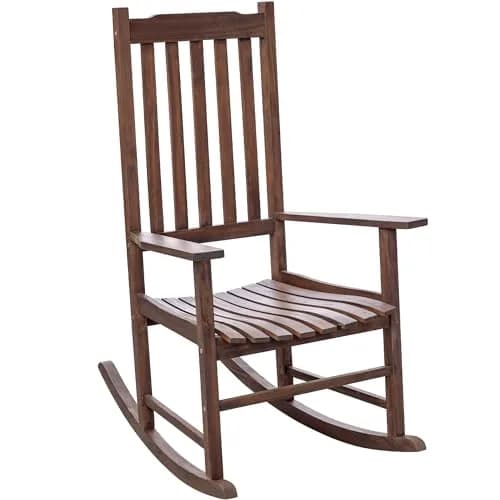 Flamaker Acacia Wooden Rocking Chair Outdoor Rocking Chair (Brown) | All-Weather Durable Porch & Patio Seat thumbnail 1