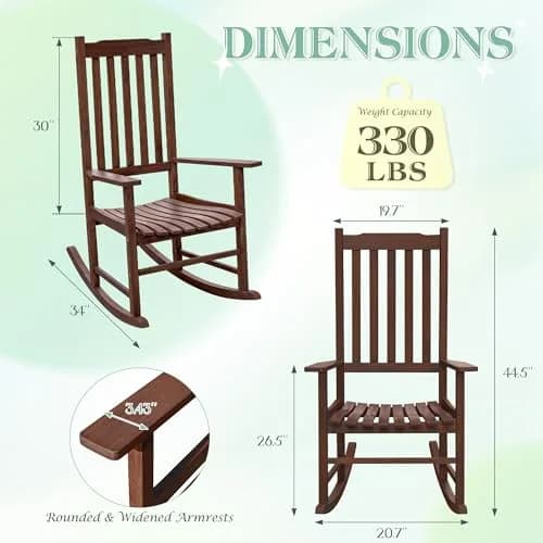 Flamaker Acacia Wooden Rocking Chair Outdoor Rocking Chair (Brown) | All-Weather Durable Porch & Patio Seat thumbnail 6