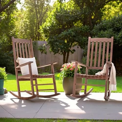 Flamaker Acacia Wooden Rocking Chair Outdoor Rocking Chair (Brown) | All-Weather Durable Porch & Patio Seat thumbnail 7