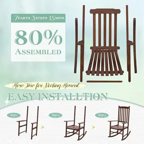 Flamaker Acacia Wooden Rocking Chair Outdoor Rocking Chair (Brown) | All-Weather Durable Porch & Patio Seat thumbnail 3