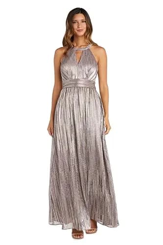 NIGHTWAY Women's Sleeveless Shimmer Maxi Dress | Evening Gown with Cut Outs & Open Back (8 Petite) in Pink thumbnail 1