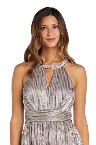 NIGHTWAY Women's Sleeveless Shimmer Maxi Dress | Evening Gown with Cut Outs & Open Back (8 Petite) in Pink thumbnail 2