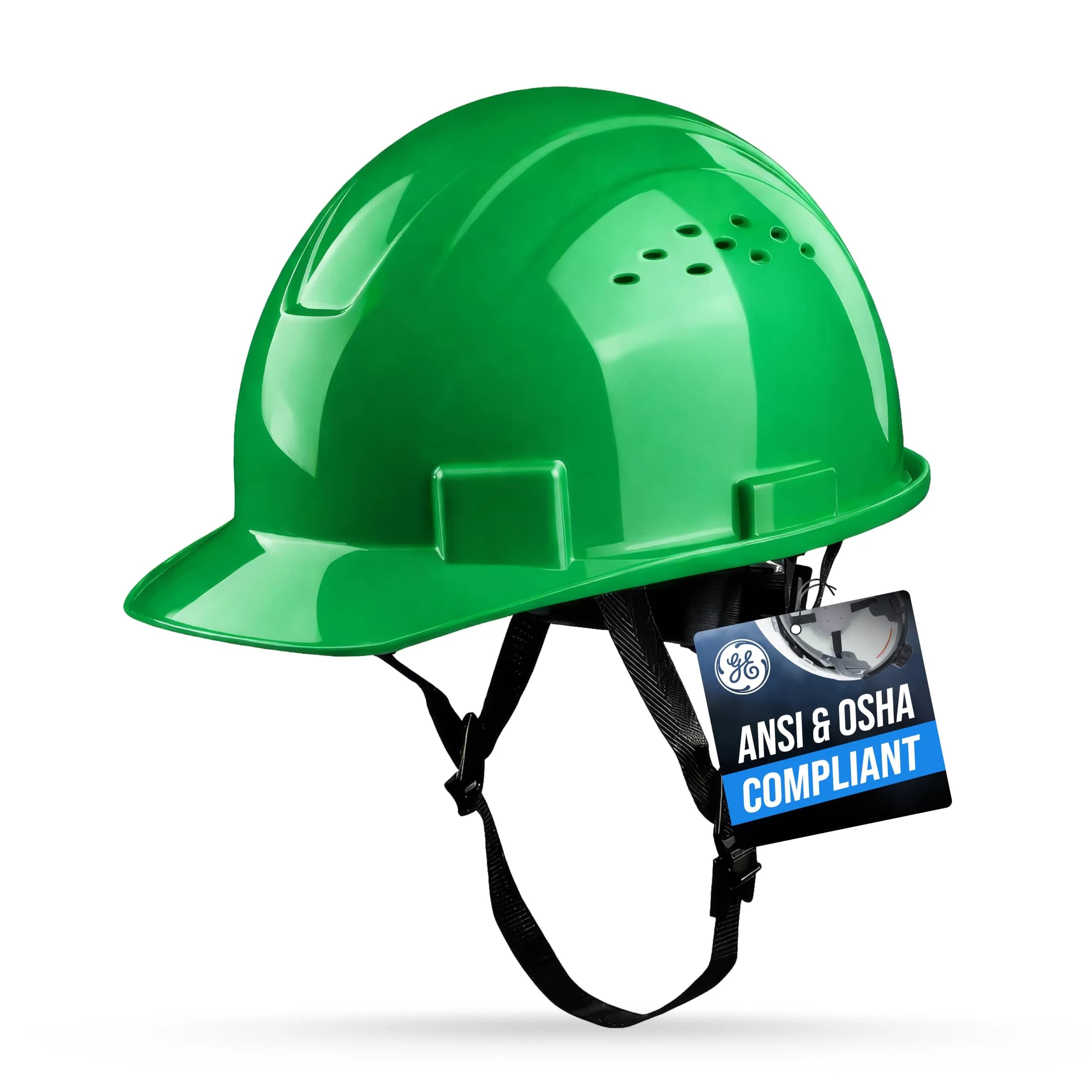 GE Cap Style Hard Hat, 4-Point Ratchet Suspension, Green (Vented) | ANSI Class C Impact Safety