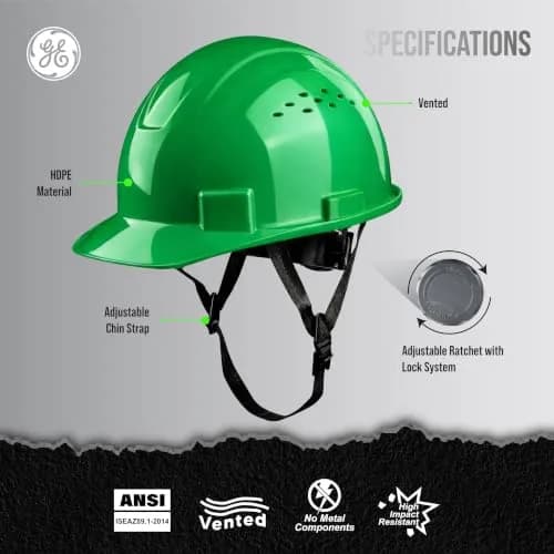 GE Cap Style Hard Hat, 4-Point Ratchet Suspension, Green (Vented) | ANSI Class C Impact Safety thumbnail 2
