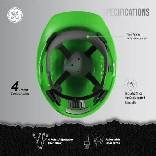 GE Cap Style Hard Hat, 4-Point Ratchet Suspension, Green (Vented) | ANSI Class C Impact Safety thumbnail 3