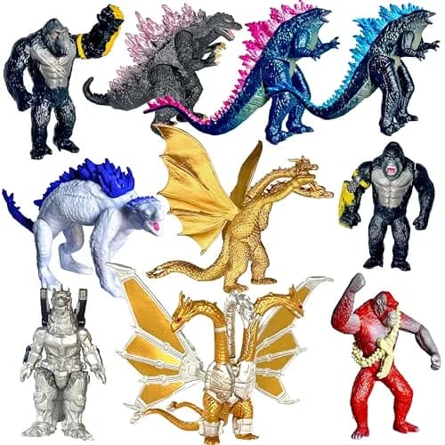 TwCare Dinosaur & Dragon Action Figures Set of 10 | Godzilla x Kong Battle Roar Cake Toppers (4.5 in length, 3.8 in height) thumbnail 1