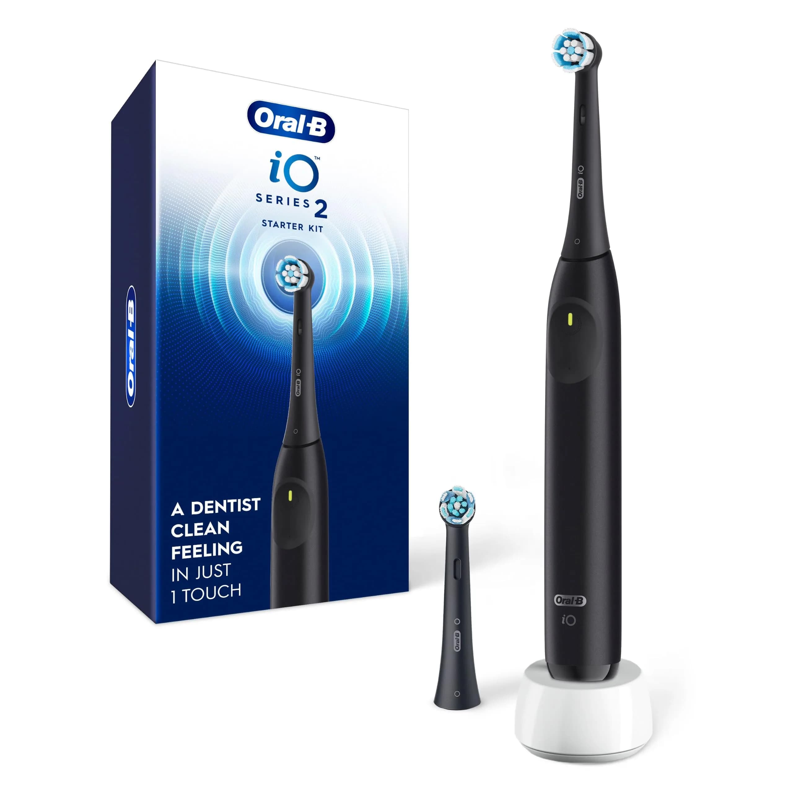 Oral-B iO2 Rechargeable Electric Toothbrush Night Black | 3 Modes, Pressure Sensor, 2 Brush Heads