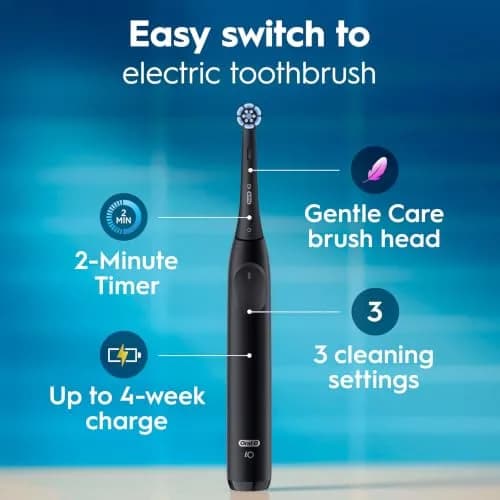Oral-B iO2 Rechargeable Electric Toothbrush Night Black | 3 Modes, Pressure Sensor, 2 Brush Heads thumbnail 2