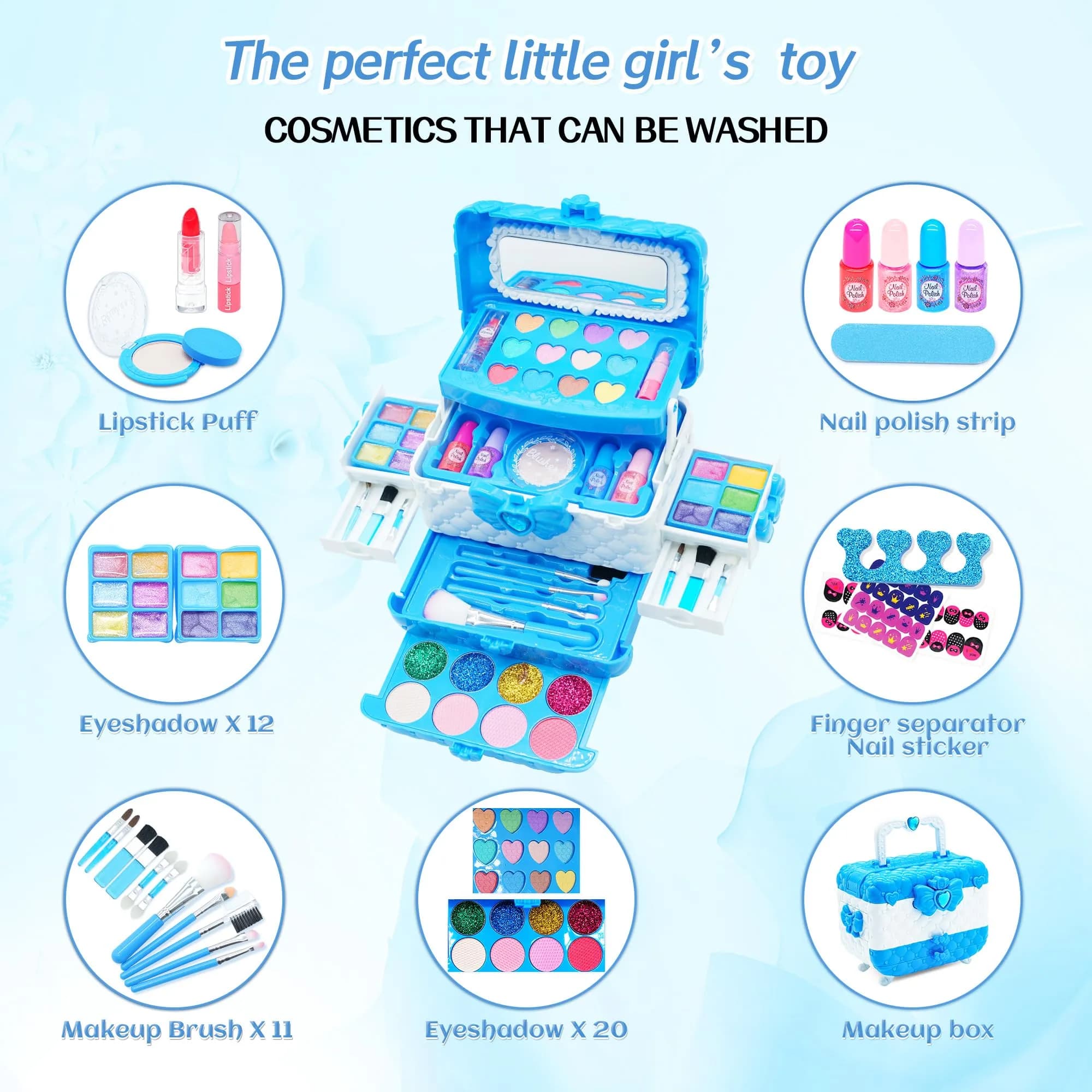 Mrabbitoo Kids Makeup Pastel Violet 66 Pcs Play Pretend Makeup Set for Girls 5-8 - view 3
