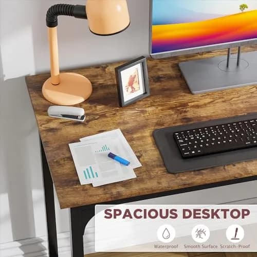 PayLessHere 39 Inch Computer Desk Brown | Sturdy Office Desk with Metal Frame & Water-Resistant Surface thumbnail 3