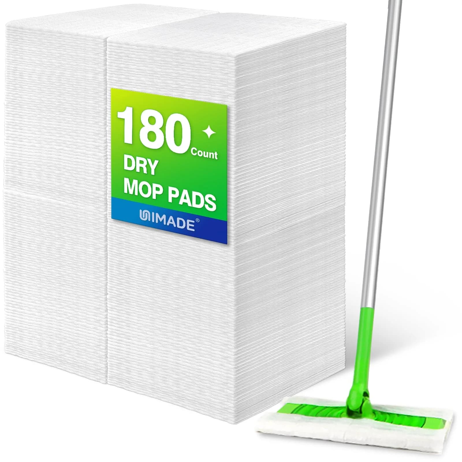 UNIMADE Dry Sweeping Cloths 180 Count Mop Refills | Compatible with Swiffer Sweepers for Dry Dust & Hair — White