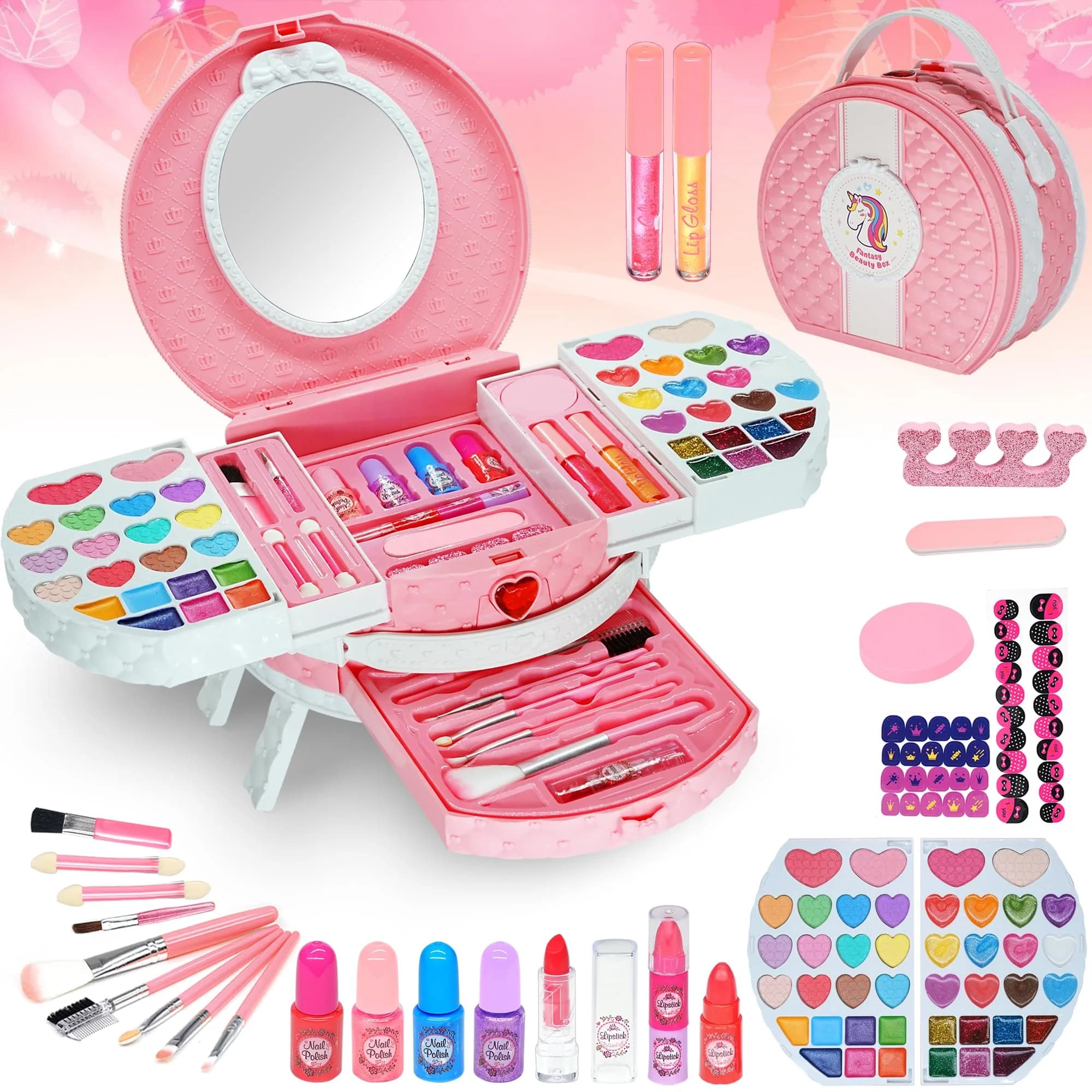 Mrabbitoo Pink Kids Makeup Set 66 Pcs - Washable Pretend Play Make Up Kit for Girls - main product image
