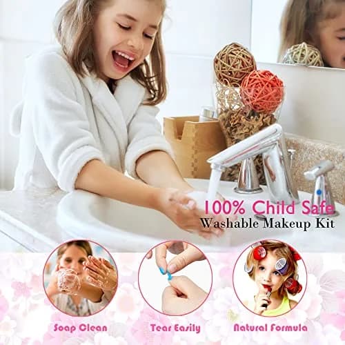 Mrabbitoo Kids Washable Makeup Set 66 Pcs | Princess Dress Up Toy for Girls Ages 3-12 thumbnail 5